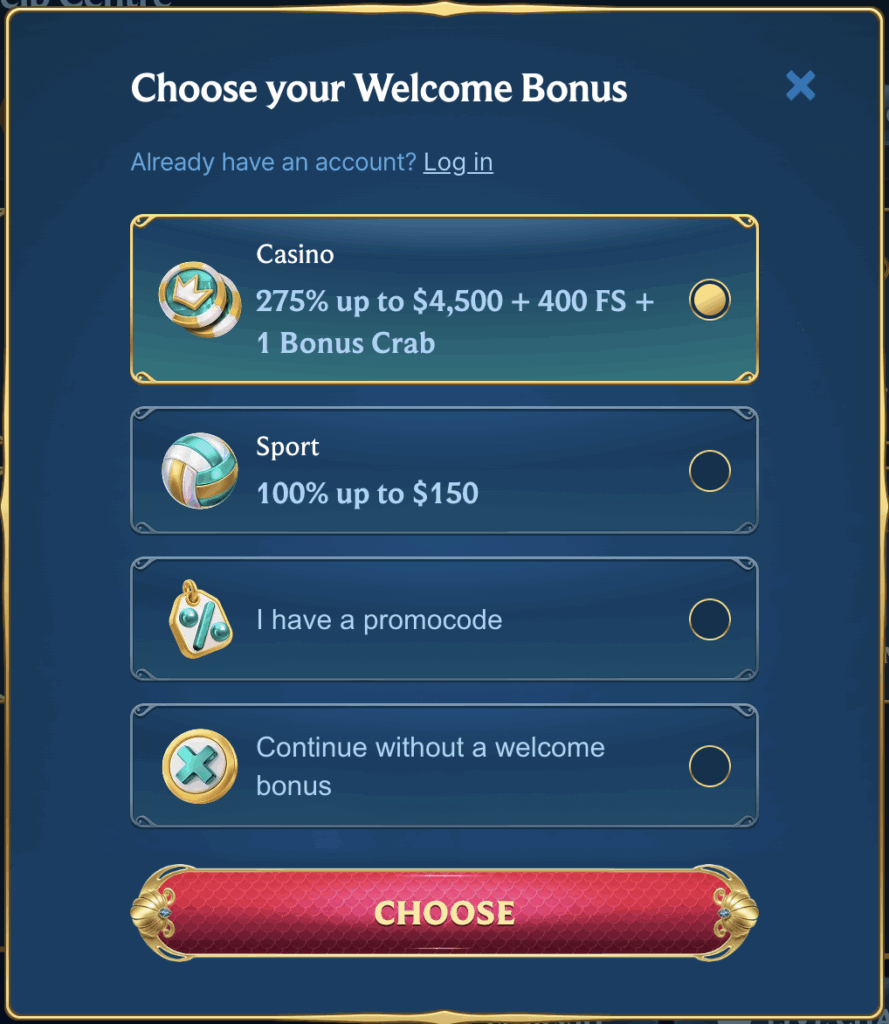 Registration at AquaWin Casino 1